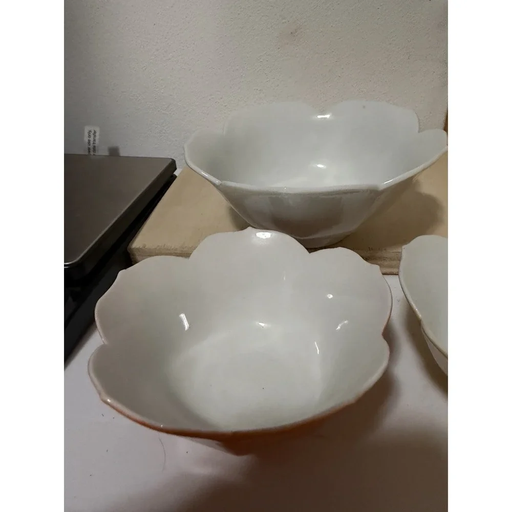 vintage Japanese lotus flower porcelain bowls Set Of 3